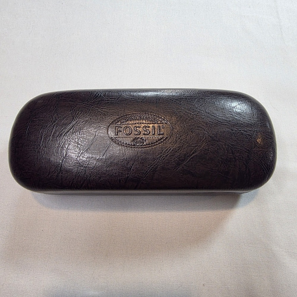 Fossil Sunglasses Eyeglasses Hard Case Only Dark Brown Faux Leather Clamshell